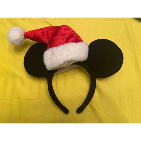Disney Parks Mickey Mouse Ears Headband with a Christmas Holiday Santa Hat - Picture 1 of 2